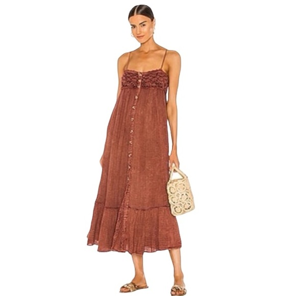 Free People Dresses & Skirts - Revolve Free People NWT Linda Jo Midi Sun Dress in Color Rooibos Tea Size XS